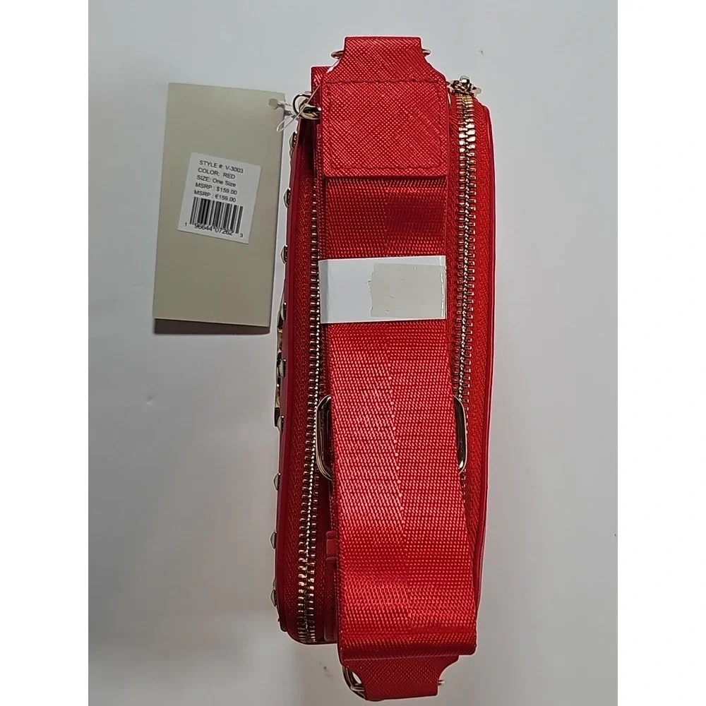 NWT VALENTINO ORLANDI ITALY RED Studded CROSSBODY BAG With Gold Accent Hardware‎